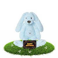 Happy Horse Verjaardag knuffel konijn 28 cm met gratis verjaardagskaart Blauw