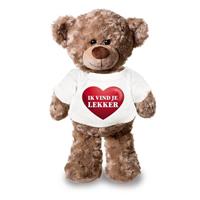 Shoppartners Valentijn - Knuffel teddybeer met ik vind je lekker hartje shirt 24 cm Bruin