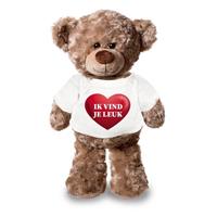 Shoppartners Valentijn - Knuffel teddybeer met ik vind je leuk hartje shirt 24 cm Bruin