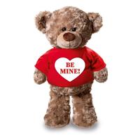 Shoppartners Valentijn - Knuffel teddybeer Be Mine hartje rood shirt 24 cm Rood