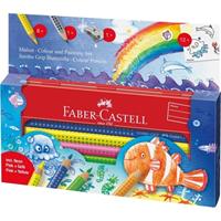 Faber Castell FC-110908 Kleurpotlood Jumbo GRIP Assorti Kleuren, 1 Slijper En 2 Stickervellen