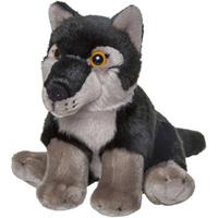 Pluche zwarte wolf knuffel 18 cm - Wolven wilde dieren knuffels - Speelgoed voor kinderen