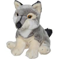 Pluche grijze wolf knuffel 22 cm - Wolven wilde dieren knuffels - Speelgoed voor kinderen