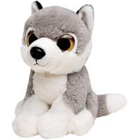 Pluche grijze wolf knuffel 13 cm - Wolven wilde dieren knuffels - Speelgoed voor kinderen
