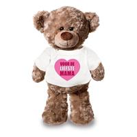 Shoppartners Knuffel teddybeer Liefste Mama wit shirt 24 cm Wit