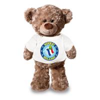Shoppartners Knuffel teddybeer Hoera Geslaagd! met vlag wit shirt 24 cm Wit