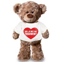 Knuffel teddybeer met Wil je met me trouwen hart shirt 43 cm Bruin