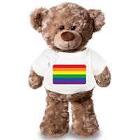 Knuffel teddybeer met Gaypride vlag t-shirt 43 cm Bruin