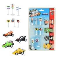 4x Race auto met verkeersborden/stoplichten speelgoed set Multi