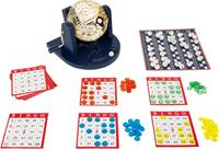 Merkloos Bingospel blauw/goud/wit 1-75 met bingomolen en 17 bingokaarten -