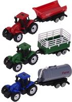 Tender Toys tractors met trailer 16 cm 3 stuks