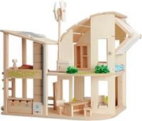 Plan Toys Puppenhaus aus Holz "Öko-Haus", inkl. Möbel und Zubehör (ab 3 Jahren)