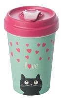 chic.mic Coffee to go Becher BambooCUP* "Kitty Love", türkis/rosa