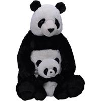 Wild Republic Pluche zwart/witte panda beer met baby knuffel 76 cm speelgoed Zwart