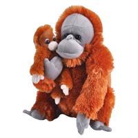 Wild Republic Pluche bruine Orang oetan aap met baby knuffel 38 cm speelgoed Bruin