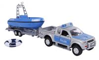 kidsglobe 2-Play Die Cast Polizei Auto L200 mit Anhänger + Rettungsboot, Wasserpolizei - KIDS GLOBE