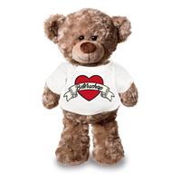 Bellatio Beterschap pluche teddybeer knuffel 24 cm met wit t-shirt Multi