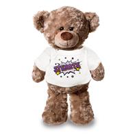 Bellatio Sterkte pluche teddybeer knuffel 24 cm met wit t-shirt Multi