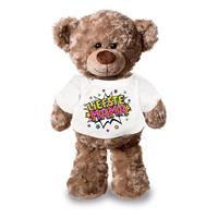 Bellatio Liefste mama pluche teddybeer knuffel 24 cm met wit t-shirt Multi