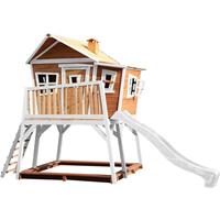 AXI - Spielhaus Max mit Sandkasten & weißer Rutsche Stelzenhaus in Braun & Weiß aus fsc Holz für Kinder Spielturm mit Wellenrutsche für den Garten