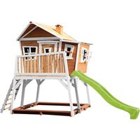 axi Spielhaus Max mit Sandkasten & hellgrüner Rutsche Stelzenhaus in Braun & Weiß aus fsc Holz für Kinder Spielturm mit Wellenrutsche für den Garten