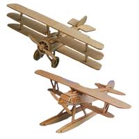 Set van 2x stuks houten bouwpakket speelgoed vliegtuigen Multi