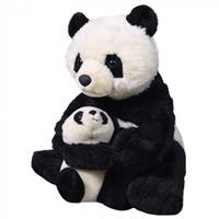 Wild Republic knuffel mama & baby panda 30 cm pluche zwart/wit