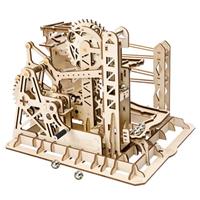 Robotime bouwset knikkerbaan Lift Coaster hout bruin 224 delig