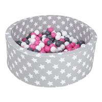 Knorrtoys knorr toys Ballenbak soft Grey white stars inclusief 300 ballen creme/grey/rose