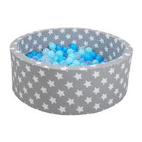 Knorrtoys Ballenbak Soft, Grey white stars met 300 ballen balls/soft blue/blue/transparent, made in europe