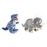 Setje van 2x knuffel dinosaurussen t-rex en triceratops -