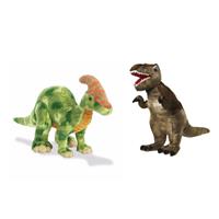 Setje van 2x knuffel dinosaurussen T-rex en Parasaurolophus -