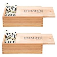 Domino spel dubbel/double 9 in houten doos 110x stenen -