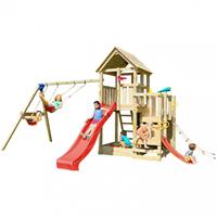 Blue rabbit Spielturm PENTHOUSE mit Rutsche 2,90 m + Babyrutsche + Kletternetz + Doppelschaukel  Rot DH275