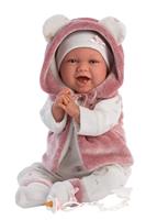 Llorens - babypop Mimi Lachbekje Roze vestje met capuchon 42 cm