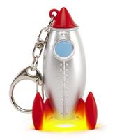 Kikkerland sleutelhanger raket led 2,8 x 5,8 cm zilver/rood
