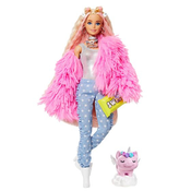 Mattel Barbie Extra Puppe (blond) mit flauschiger rosa Jacke