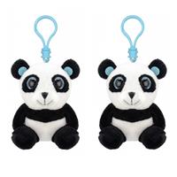 Set van 2x stuks pluche mini panda knuffel sleutelhanger 9 cm -