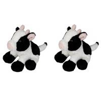 Wild Republic Set van 2x stuks knuffel koe/koeien zittend 15 cm -