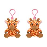 Set van 4x stuks pluche mini knuffel giraf sleutelhanger 9 cm -