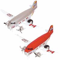 Speelgoed propellor vliegtuigen setje van 2 stuks rood en grijs 12 cm -