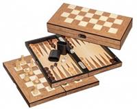 Philos 2518 - Chess Backgammon, Dame Set, Feld 40 mm, Farbe, Licht Braun, Strategiespiel, Brettspiel