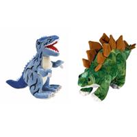 Setje van 2x knuffel dinosaurussen t-rex en Stegosaurus -
