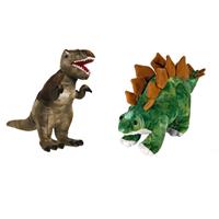 Setje van 2x knuffel dinosaurussen T-Rex en Stegosaurus -