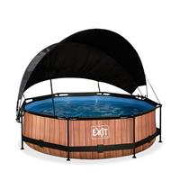 EXIT Wood Pool ø300x76cm mit Sonnensegel und Filterpumpe - braun