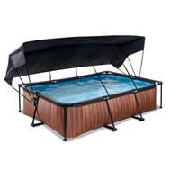 EXIT Wood opzetzwembad met schaduwdoek en filterpomp bruin 300x200x65cm