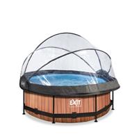 EXIT Wood opzetzwembad met overkapping en filterpomp bruin ø244x76cm