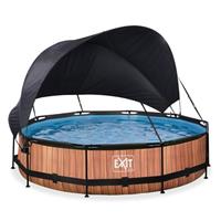 EXIT Wood opzetzwembad met schaduwdoek en filterpomp bruin ø360x76cm