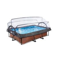 EXIT Wood opzetzwembad met overkapping en filterpomp bruin 220x150x65cm