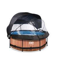 EXIT Wood opzetzwembad met overkapping, schaduwdoek en filterpomp bruin ø244x76cm